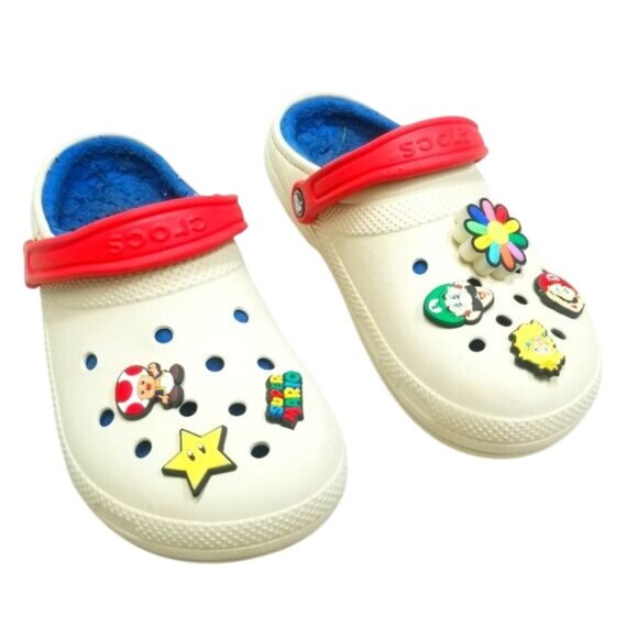 Crocs White Red‎ Blue Mario-Themed Jibbitz Charms Red Strap W8/M6 Unisex - Picture 1 of 14